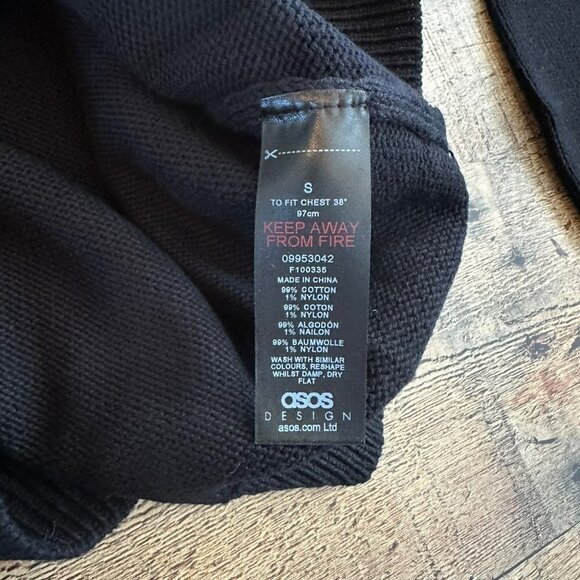 ASOS Men's Cotton V-neck Jumper Knit Sweater in Black -S - Picture 5 of 7